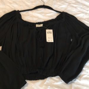 Black long sleeve gauze “split shoulder” shirt